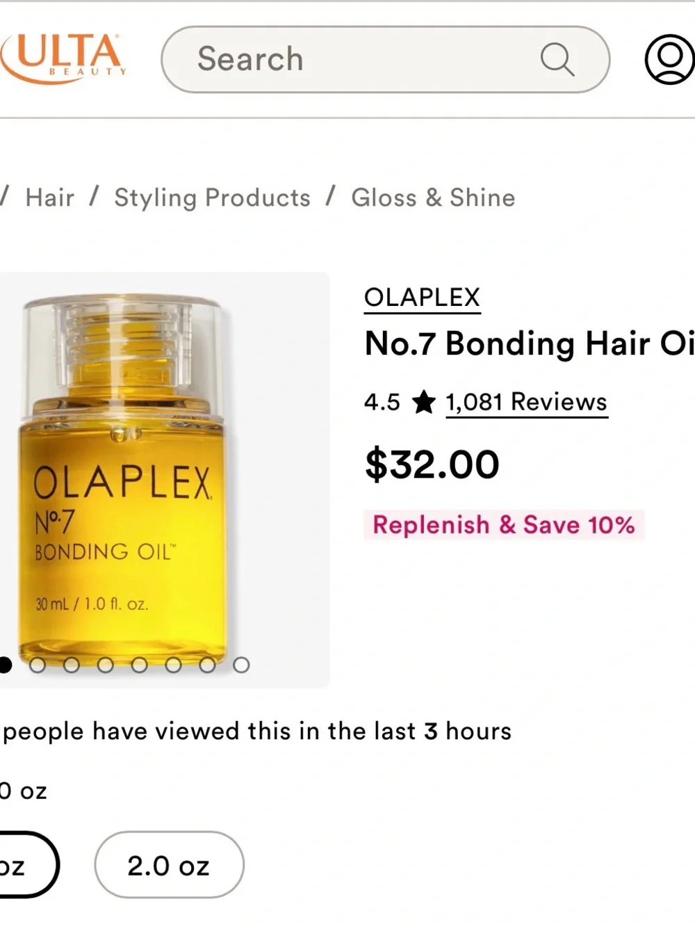 OLAPLEX No.7 Bonding Oil — Clear Bottle with Golden Yellow Oil